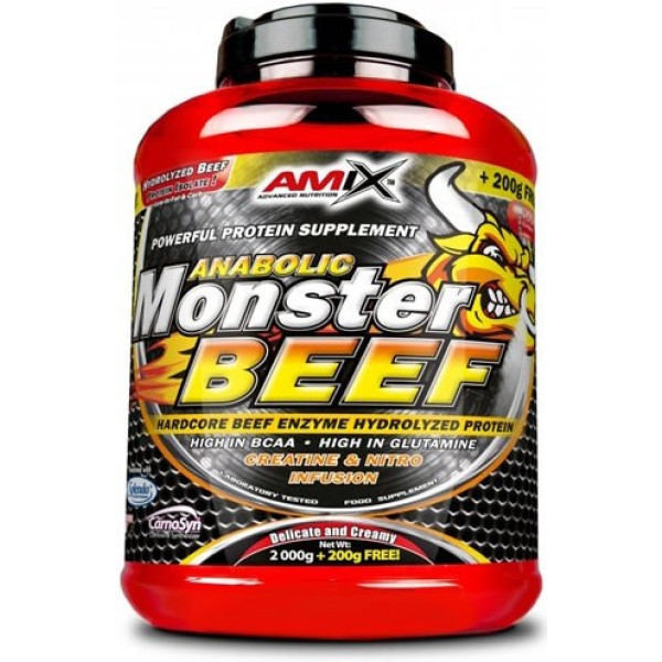 Amix Monster Beef 2 Kg + 200 Gr - Proteine di Manzo / Contiene BCAA e Glutammina - Promuove l'Anabolismo Muscolare, l'Assorbimento Rapido e Totale