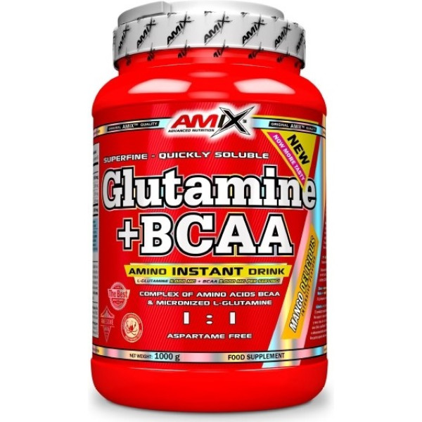 Amix Glutammina + BCAA 1000 Gr - Integratore Alimentare Promuove il Miglioramento delle Prestazioni + Contiene Aminoacidi BCAA