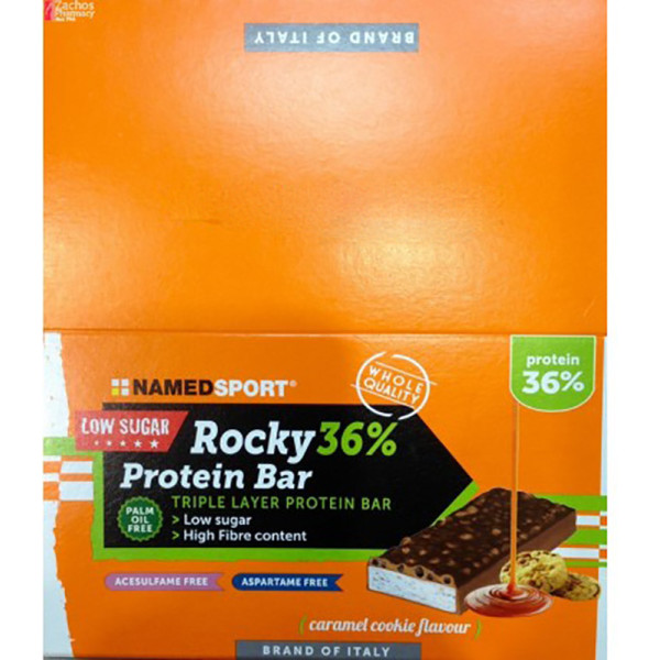 Namedsport Rocky Bar 36% Protein Before/After Double Caramel Cookie 50 Gr (12 Unités)
