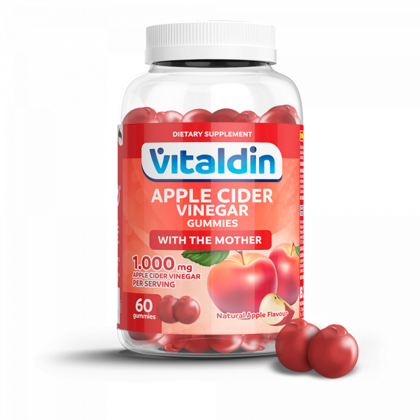 Vitaldin Apple Cider Vinegar 60 Gummies - 1.000 mg de Vinagre de Sidra de Manzana por dosis diaria + Vitamina B12 - Vegano & Sin Gluten