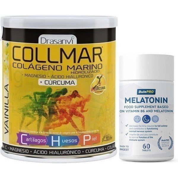 Pack Drasanvi Collmar Magnesio Collagene + Acido Ialuronico + Curcuma 300 gr + BulePRO Melatonina 60 Comp + Vitamina B6