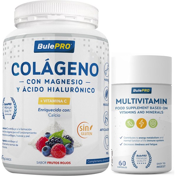 Pack BulePRO Collagen mit Magnesium und Hyaluronsäure 300 gr + Multivitamine 60 Kapseln
