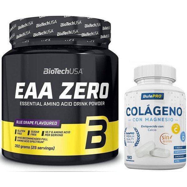 Pack BioTechUSA EAA Zero 350 gr - Aminoacidi Essenziali + BulePRO Collagene con Magnesio 180 compresse