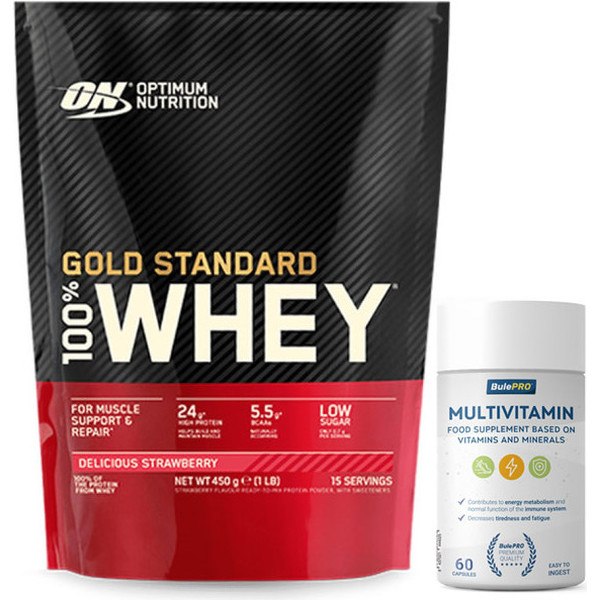 Pacote Optimum Nutrition Protein On 100% Whey Gold Standard 10 Lbs (4,5 Kg) + Multivitaminas BulePRO 60 Cápsulas