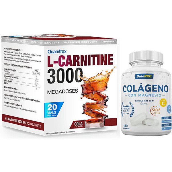 Pack Quamtrax L-Carnitina 3000 20 viales x 25 ml + BulePRO Colageno con Magnesio 180 comp