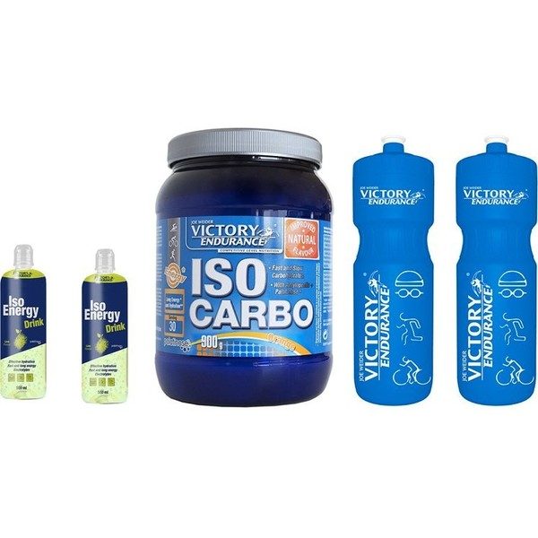 CADEAU Pack Victory Iso Carbo Saveur Orange 900 gr + Iso Energy Drink 500 Ml + Blue Water Bottle 750 Ml