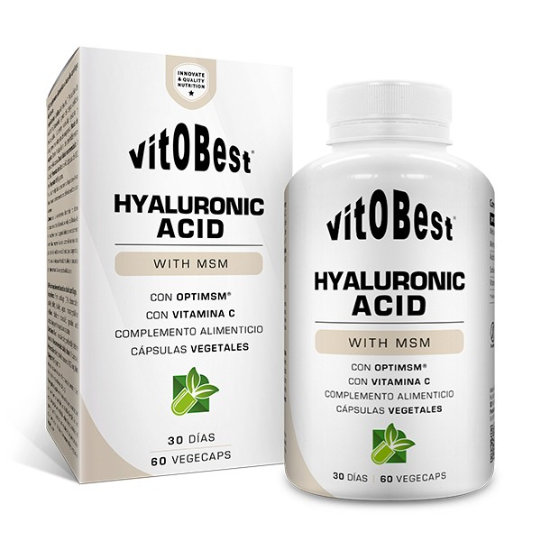 VitOBest Acide Hyaluronique 60 VegeCaps - MSM + Vitamine C / Aide à renforcer les articulations, la peau et le cartilage