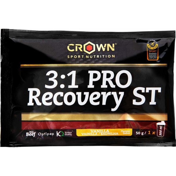 Crown Sport Nutrition 3:1 Pro Recovery ST, Sobre De 50 G - Recuperador Muscular Con Estudio Científico Y Certificación Antidoping Informed Sport. Sin Gluten