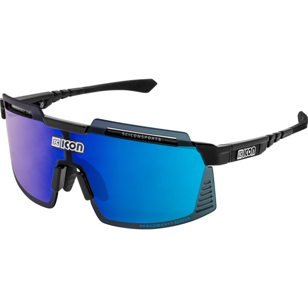 Scicon Sports Aerowatt Foza Gafas De Sol Deportivas (negro Lucido / Azul Espejo)