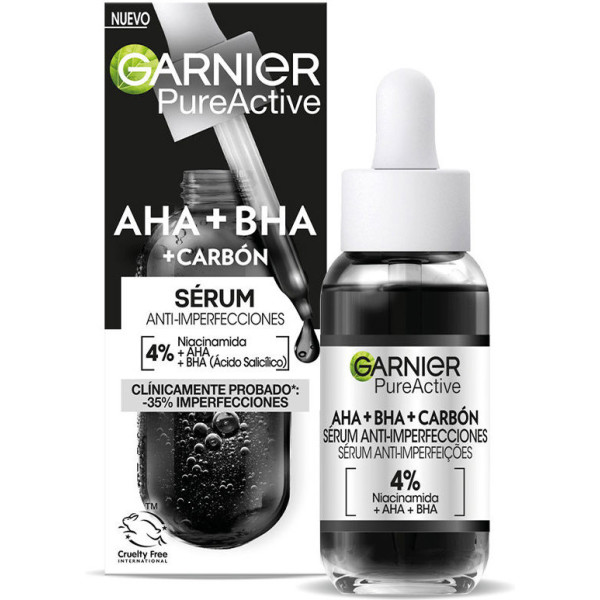 Garnier Pure Active Aha + Bha + Carbón Sérum Anti-imperfecciones 30 Ml Mujer