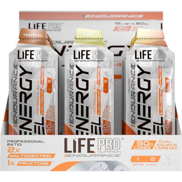 Life Pro Nutrition Endurance Energy Gel - 18 x 60 ml / Gel Energético / Sin Cafeína