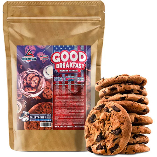 AS American Suplement - Harina de Avena Integral - Good Breakfast - 1 kg - Sabor Cookies - Ayuda a Desarrollar Masa Muscular - Fuente de Fibra y Proteínas