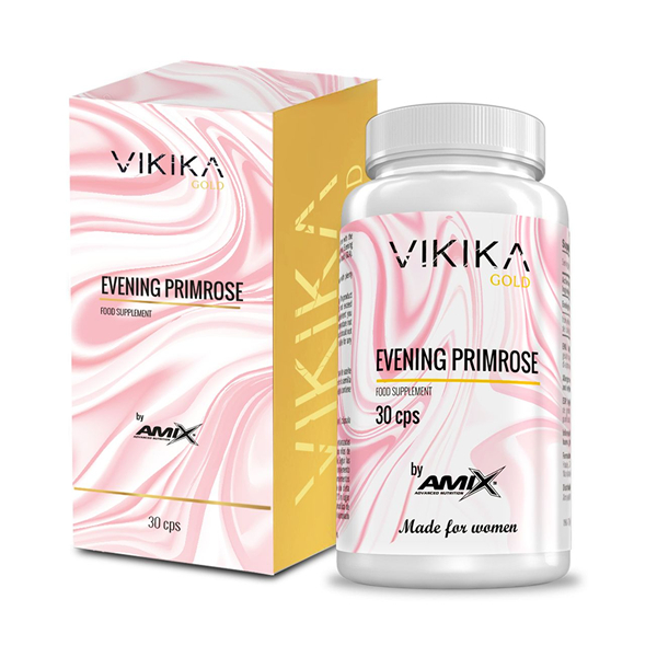 Vikika Gold by Amix - Evening Primrose 30 Cápsulas - Suplemento de Aceite de Onagra con Vitamina E - Rico en Omega 3