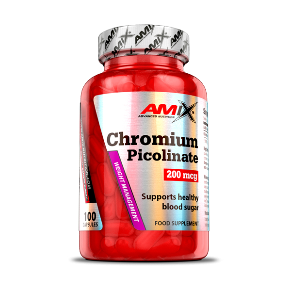 Amix Chromium Picolinate 100 Capsules - Complément minéral de chrome - Maintient la masse musculaire / Aide à réguler le taux de sucre