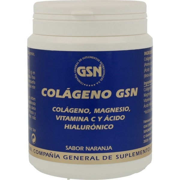 Gsn Colageno 340Gr - Con Magnesio, Vitamina C y Ácido Hialurónico - Sabor Naranja
